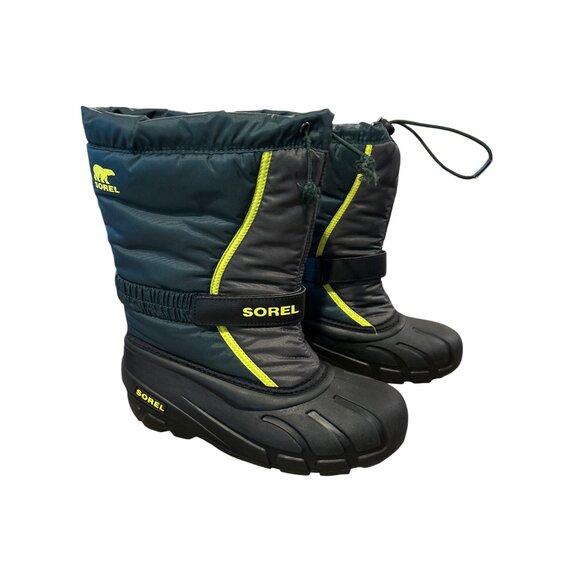 Sorel Women's Flurry Winter Snow Boots Size 6 Black Green Insulated Waterproof - Picture 2 of 8